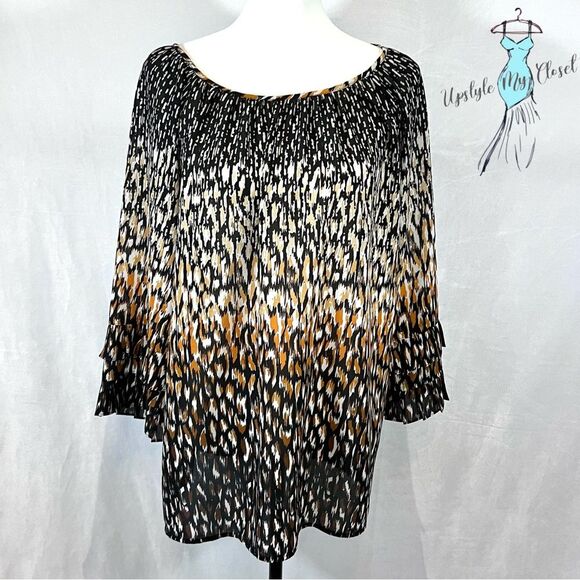 Ruby Rd long layered sleeve black and brown tones abstract print top size XL - Picture 1 of 6